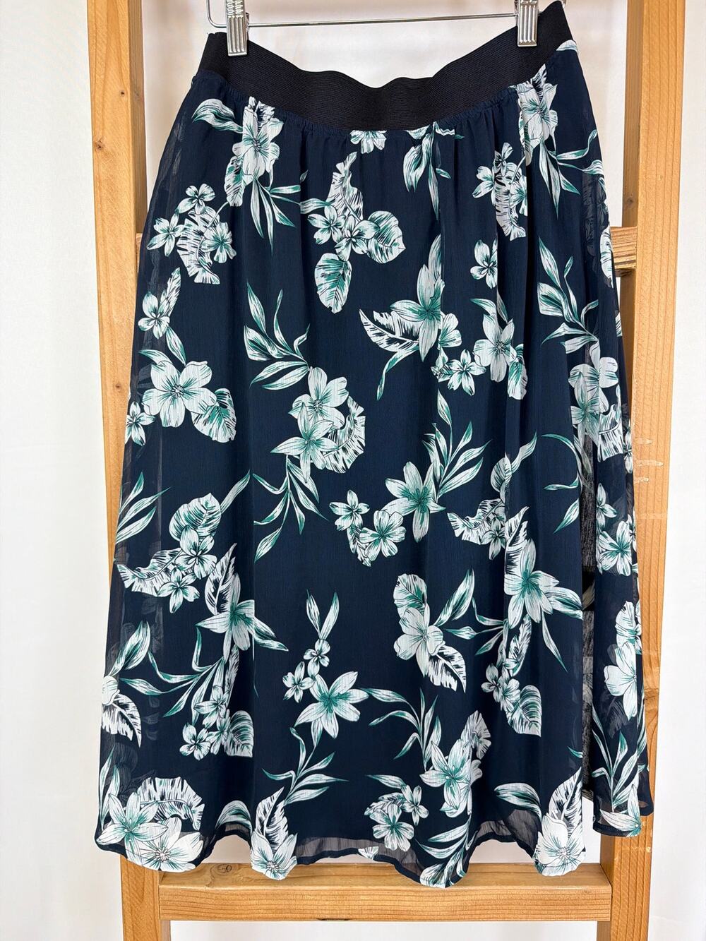 Christopher Banks Blue Floral Sheer Midi Skirt Size SMALL